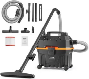 VEVOR nat-/droogzuiger, 15 liter, 5 pk piekvermogen, efficiënte zuig- en blaasprestaties met mondstuk, wielen, draagbare werkplaatsstofzuiger met hulpstukken, lichtgewicht werkplaatsstofzuiger, ideaal voor tapijten, vuil en dierenhaar, zwart