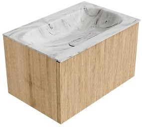 Mondiaz Kurve-dlux 70cm badmeubel oak met 1 lade en wastafel big small midden zonder kraangat glace