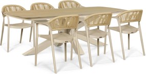 Tuinset 6 personen 220 cm Kunststof Taupe Domani Furniture Toscano/Camila
