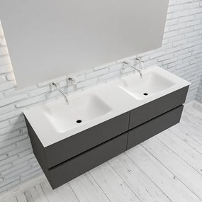 Zaro Valencia Solid Surface badmeubel 150cm mat antraciet zonder kraangat dubbele spoelbak 4 lades