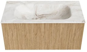 Mondiaz Kurve-dlux 90cm badmeubel oak met 1 lade en wastafel big small midden 1 kraangat frappe