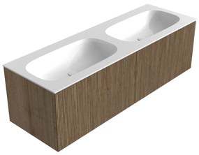 Mondiaz Kurve 140cm badmeubel dusk met 2 lades en wastafel big small dubbel zonder kraangat