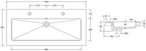 Mueller Single flat meubelwasbak 100x46cm met 2 kraangaten