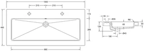 Mueller Single flat meubelwasbak 100x46cm met 2 kraangaten