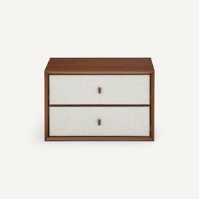 Nachtkastje met 2 lades, B60 x D42 cm, notenhoutfineer en stof, ARCHIVITA XL