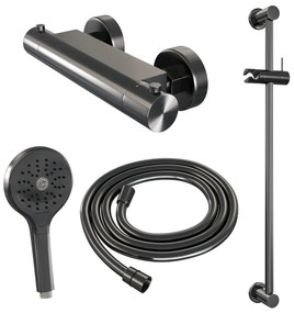 Brauer Gunmetal Edition thermostatische doucheset met glijstang en 3 standen handdouche gunmetal geborsteld PVD