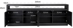 Richmond Interiors Oakura Zwart Eiken Dressoir 240 Cm - 240x40x85cm.