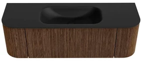 Mondiaz Kurve 140cm badmeubel ronding links/rechts walnut met 1 lade en 2 deuren en wastafel big small midden zonder kraangat urban