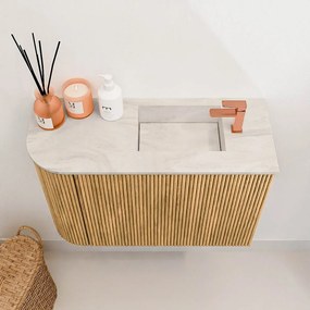 Mondiaz Joya DLux 60cm toiletmeubel ronding links oak met wastafel faye rechts 1 kraangat ostra