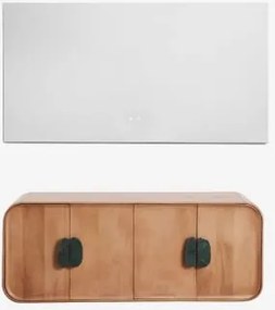 Dubbel Zwevend Badkamermeubelset 130x45 Cm Van Mangohout En Natuurlijke Kivalina-steen Udaipur Groen Marmer - Mangohout & Zonder Wastafel & - Sklum