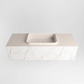 Mondiaz Erin 120cm badmeubel Carrara met 1 lade en beige wastafel midden zonder kraangaten