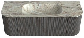 Mondiaz Kurve-dlux 130cm badmeubel ronding links/rechts shadow met 1 lade en 2 deuren en wastafel big small midden zonder kraangat glace