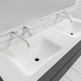 Zaro Valencia Solid Surface badmeubel 150cm mat antraciet zonder kraangat dubbele spoelbak 4 lades