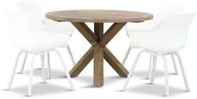 Tuinset Ronde Tuintafel 4 personen 120 cm Kunststof Wit Hartman Sophie
