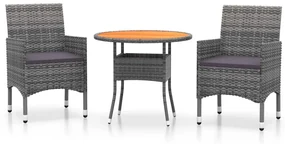 vidaXL 3-delige Tuinset poly rattan grijs