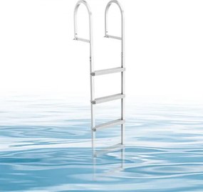 VEVOR Afneembare aanlegsteigerladder, bootladder met 5 antislip treden, brede pedalen en leuning, zwembadladder met een draagvermogen van 227 kg, gemaakt van aluminiumlegering, toegangsladder voor aanlegsteigers, zwembaden, meren en jachten, zilverkleurig