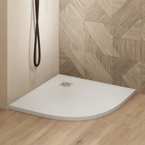 Saniclear Torno kwartronde douchebak 100x100cm met stone finish wit