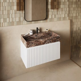 Fontana Dark Emperador badmeubel 80cm mat wit met ribbelfront met kraangat