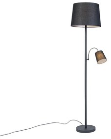 Klassieke vloerlamp zwart met zwarte kap en leeslampje - Retro Klassiek / Antiek E27 Binnenverlichting Lamp
