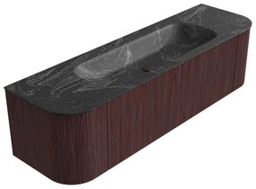Mondiaz Kurve-dlux 160cm badmeubel ronding links/rechts ruby met 1 lade en 2 deuren en wastafel big medium midden zonder kraangat lava