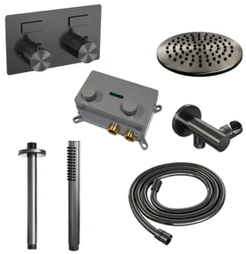 Brauer Gunmetal Carving thermostatische inbouw regendouche met staafhanddouche, plafondarm en hoofddouche 20cm set 53 gunmetal geborsteld PVD