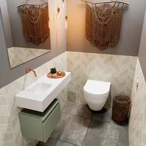 Mondiaz Andor toiletmeubel 40cm army met witte wastafel 80cm links zonder kraangat