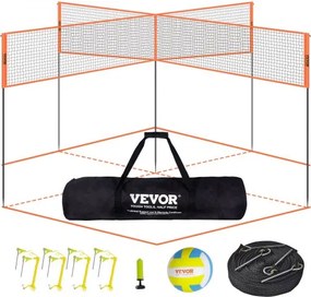 VEVOR Volleybalnet Hoogteverstelbaar volleybalnetset, 4,3 x 2,2 m Draagbaar beachvolleybalnet, Oranje volleybalnet Opvouwbaar volleybalnet met volleybal en draagtas, voor tuin, strand
