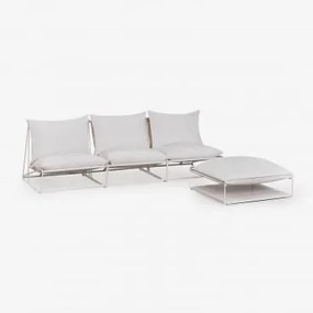 3-delige Modulaire Tuinbank En Omvormbare Poef Amaro Gardenia Wit - Sklum