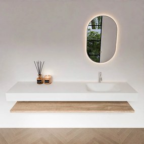 Zaro Alan badmeubel 180cm met planchet washed oak en vrijhangende wastafel cloud rechts 1 kraangat talc