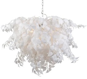QAZQA Eettafel / Eetkamer Romantische hanglamp wit met blaadjes - Feder Design, Modern E14 rond Binnenverlichting Lamp