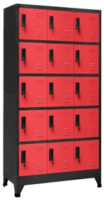 vidaXL Lockerkast 90x40x180 cm staal antracietkleurig en rood