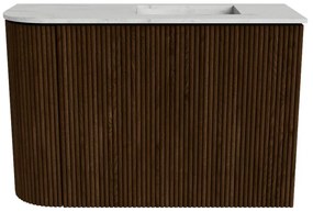 Mondiaz Joya DLux 60cm toiletmeubel ronding links walnut met wastafel faye rechts zonder kraangat opalo