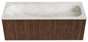 Mondiaz Kurve-dlux 120cm badmeubel walnut met 1 lade en wastafel big large midden 1 kraangat ostra