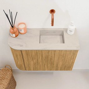 Mondiaz Joya DLux 60cm toiletmeubel ronding links oak met wastafel faye rechts zonder kraangat opalo