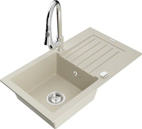 Mexen Pablo granitische spoelbak met 1 bak, afdruiprek en keukenmengkraan Elia, beige - 6510-69-670101-00