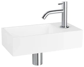 Differnz Solid fonteinset - 36x18.5x9cm - Rechthoek - 1 kraangat - Gebogen chromen kraan - Solid surface Wit 38.402.33