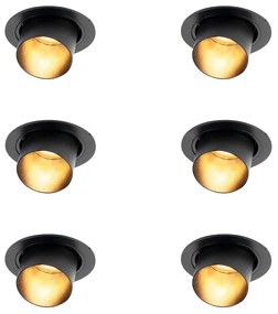 Set van 6 Moderne inbouwspot zwart rond kantelbaar - Installa
