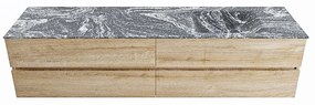 Mondiaz Vica DLux badmeubel 200cm washed oak 4 lades met wastafel lava rechts 1 kraangat