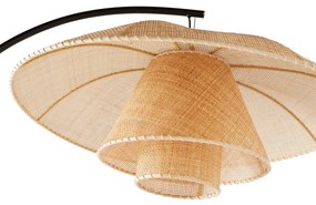 Boogvormige staande lamp in staal en rotan, Lola