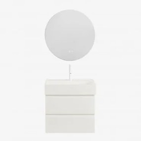 Badkamermeubelset Van Hout En Essenhoutfineer Met Geïntegreerde Wastafel Ona Wit & Round Led And Antifog Ø70 Cm Solyn & Wit - Sklum