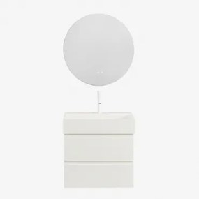 Ona Zwevend Badkamermeubelset Van Hout En Essenfineer Met Geïntegreerde Wastafel Wit & Round Led And Antifog Ø70 Cm Riben & Wit - Sklum