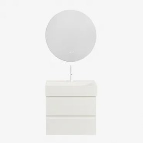 Ona Zwevend Badkamermeubelset Van Hout En Essenfineer Met Geïntegreerde Wastafel Wit & Wit ↑20 Cm Met Aftapkraan Zonder Overloop Orveta & Round Led An