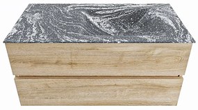 Mondiaz Vica DLux badmeubel 100cm washed oak 2 lades met wastafel lava rechts zonder kraangat