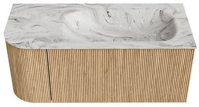 Mondiaz Kurve-dlux 105cm badmeubel ronding links oak met 1 lade en deur en wastafel big small kraangat rechts glace