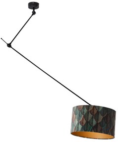 Hanglamp zwart met velours lampenkap blad dessin met gouden binnenkant 40/40/40 - Blitz