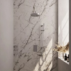 Brauer Stripe inbouw regendouche met 25cm hoofddouche, met gebogen muurarm, glijstang en staafhanddouche set 20 chroom
