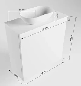 Mondiaz Fowy toiletmeubel 50cm ocher met gele waskom links en kraangat