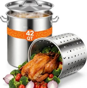 VEVOR Kookpan 39,7 L Roestvrij staal, 350 x 410 mm Grote soeppan met zeef, Geschikt als aspergepan Sauspan, Praktische keukenpan Grote ingrediënten
