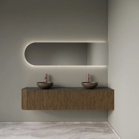 Gliss Design Alluro badmeubel ribbelfront met ronding links 180cm castle brown en zwart leisteen toppaneel