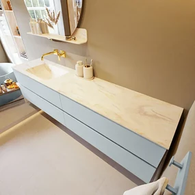 Mondiaz Vica DLux badmeubel 200cm clay 4 lades met wastafel ostra links zonder kraangat
